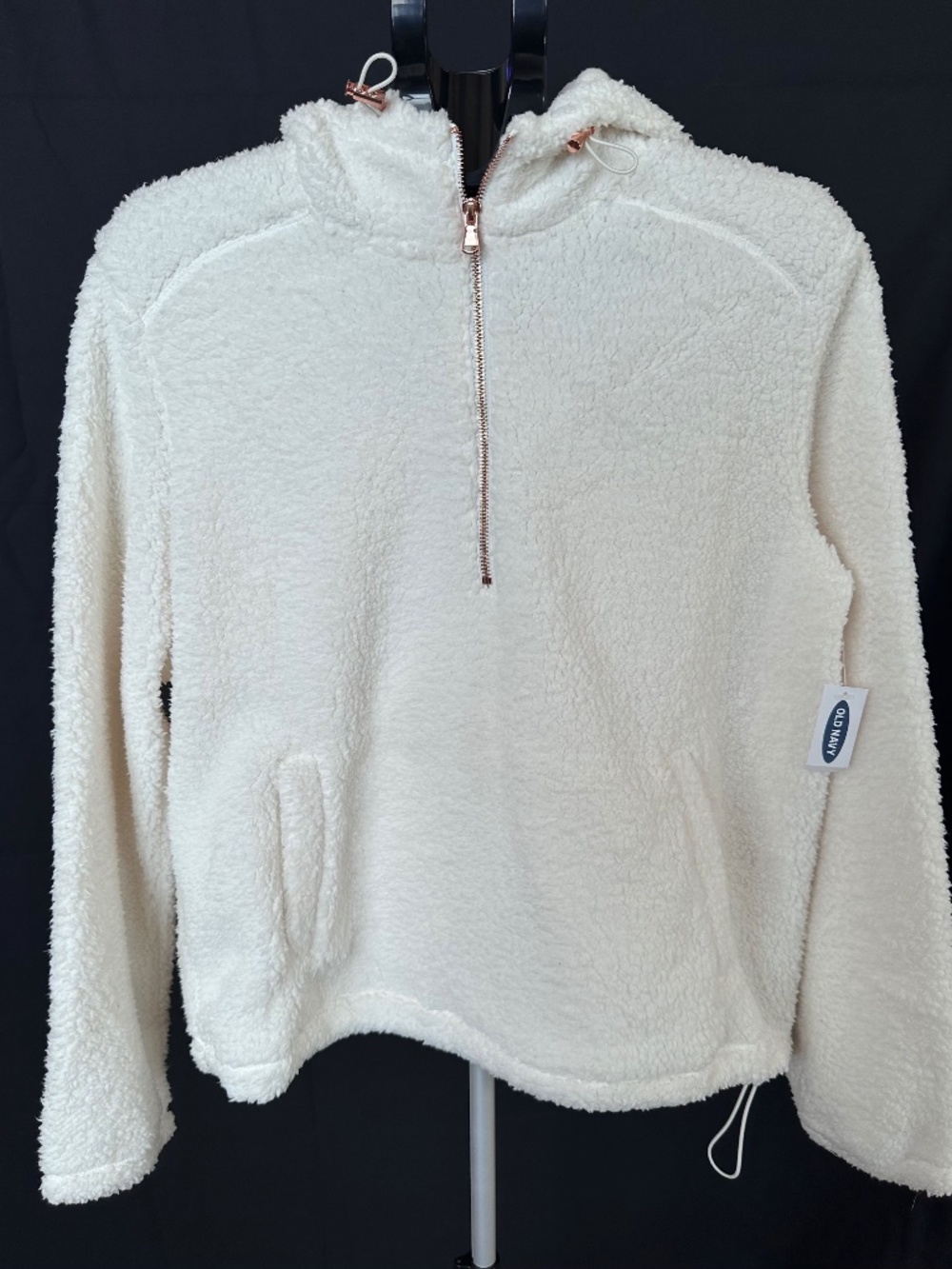 Old Navy Women’s 1/4 Zip White Fleece Sherpa Hoodie Pullover